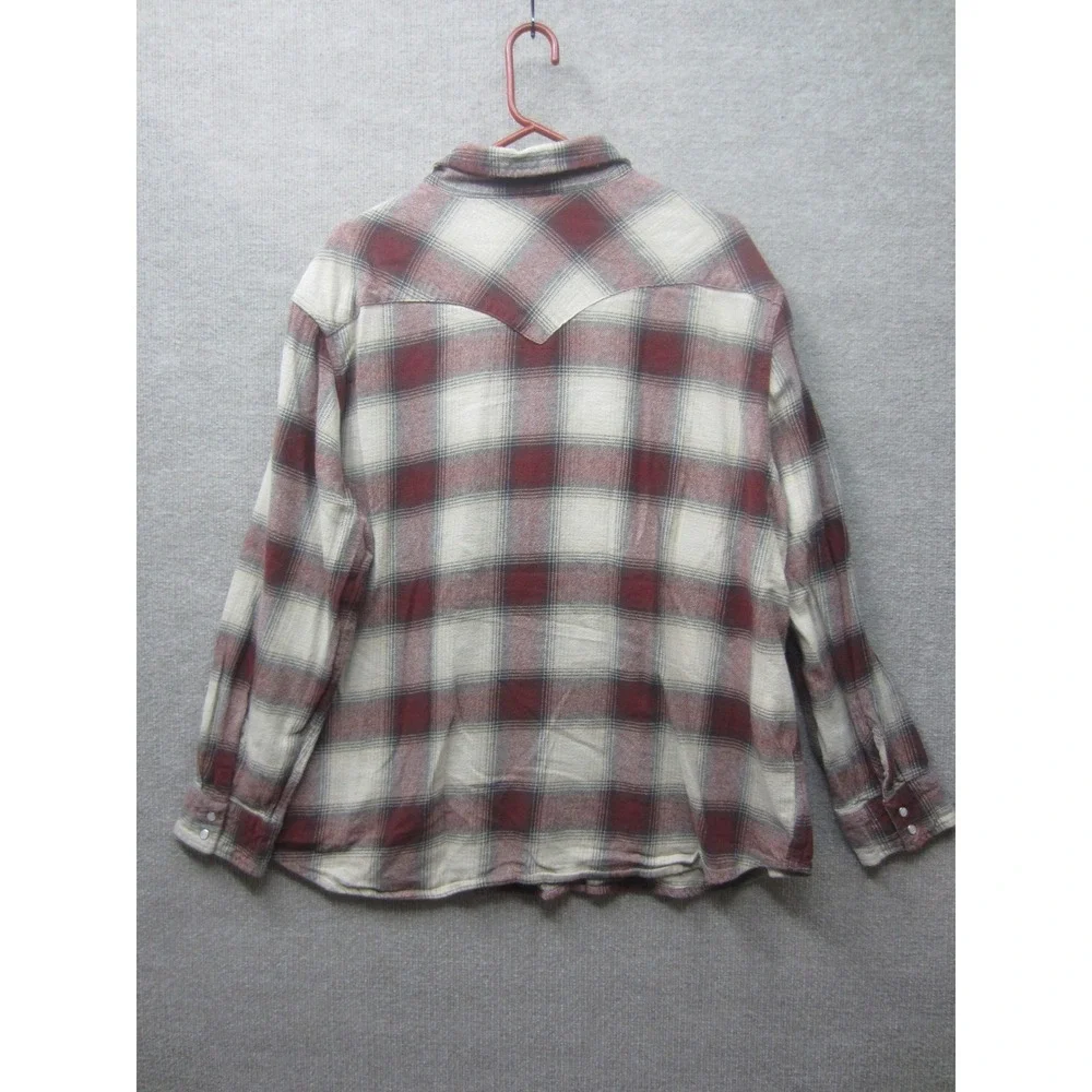 Levis Mens 2XL Western Flannel Shirt Red Plaid Cotton Pearl Snap Button
